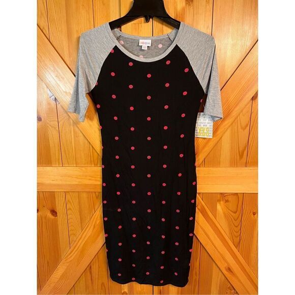 LuLaRoe Julia Dress Womens Black Red Polka Dot Midi Shirt Dress Size XXS nwt (33 - Picture 1 of 6